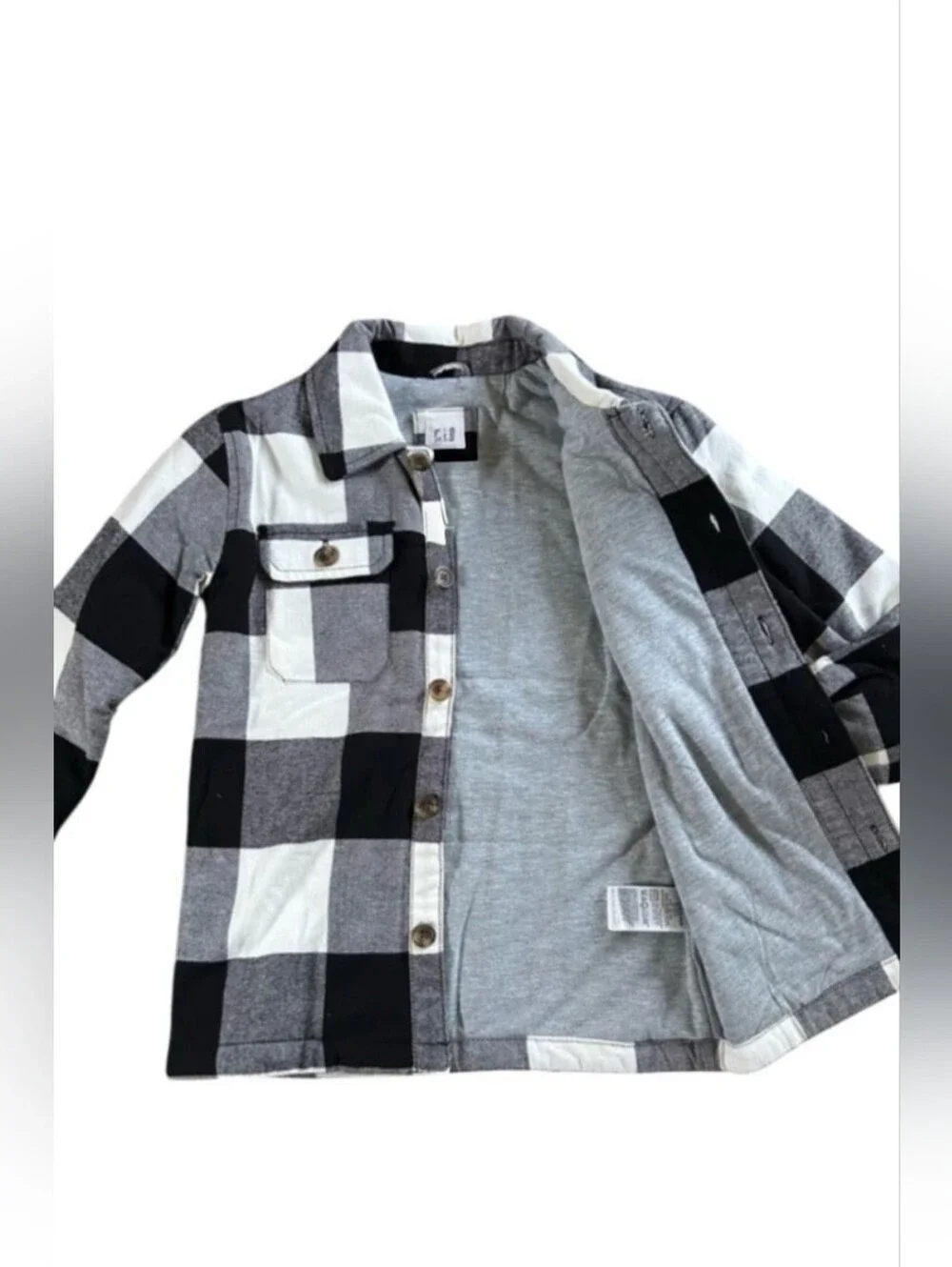 Gap Kids Black & Gray Buffalo Plaid Button-Up Shirt Jacket Size S